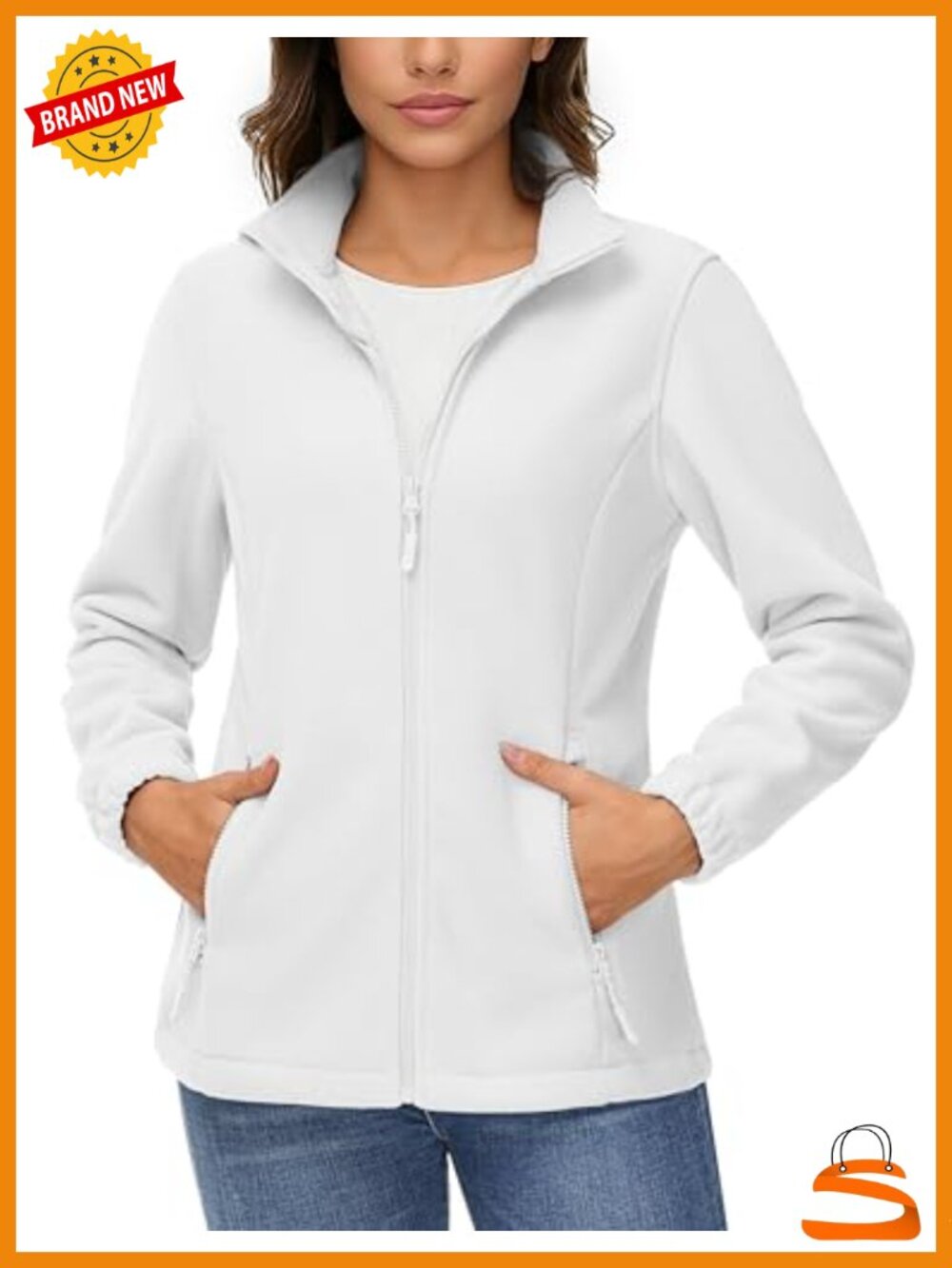 Lightweight Fleece Full Zip Jacket with Pockets Stand Collar Casual
